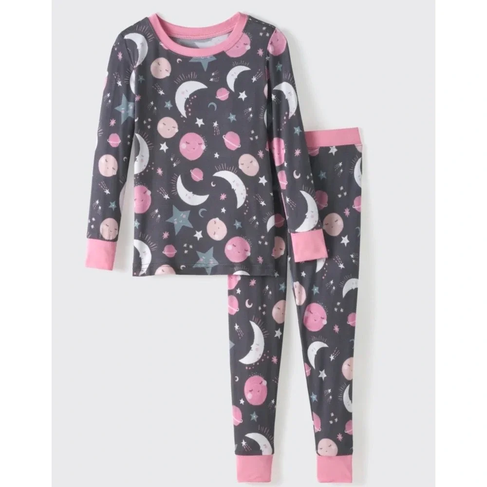 Little Sleepies Bamboo Pajama‎ Set Pink To The Moon Long Sleeve 2PC